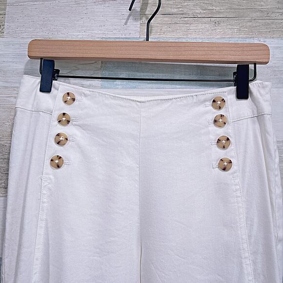 J JILL Linen Stretch Crop Wide Leg Sailor Pants White Buttons Womens 4 Petite 4P - Picture 2 of 7